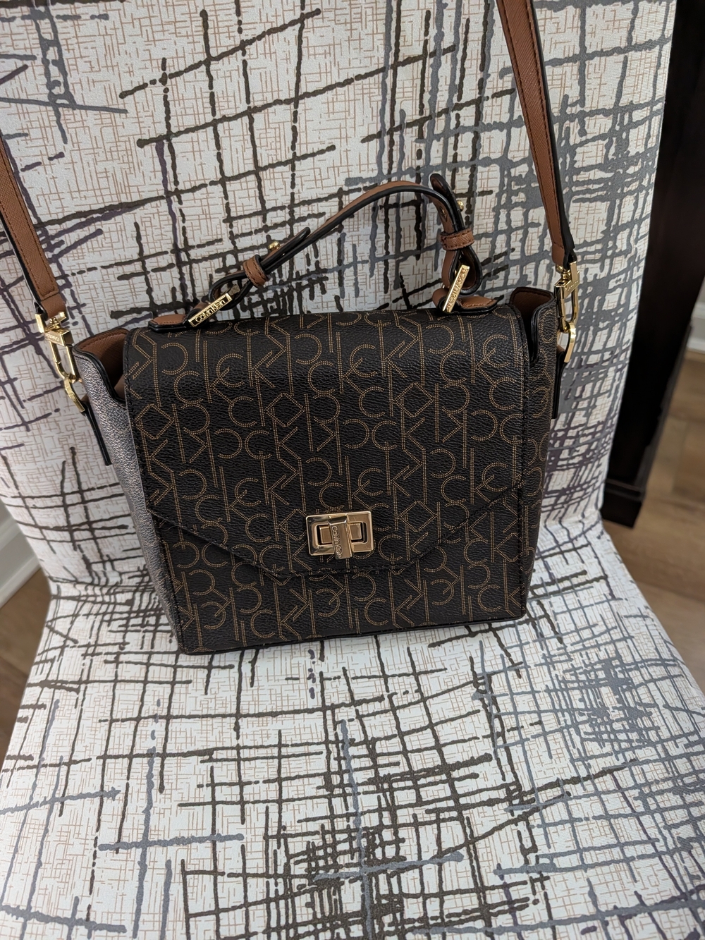 Calvin Klein Brown Logo Shoulder Bag with Gold Hardware